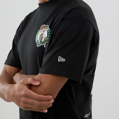 The model is wearing this NBA logo Boston Celtics T-Shirt in black. 5