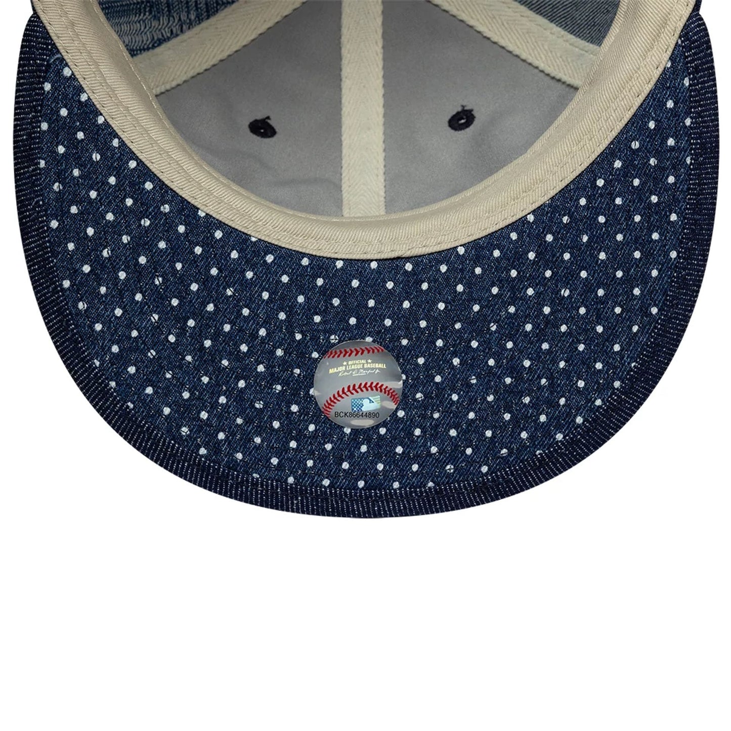 Pictured is this MLB Multi Panel Denim New York Yankees Retro Crown 9FIFTY cap in dark blue. 4