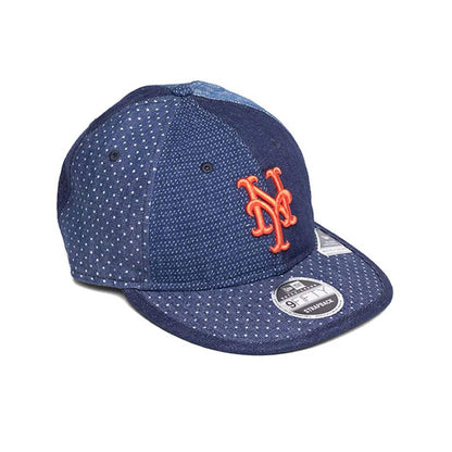 Pictured is this MLB Multi Panel Denim New York Mets Retro Crown 9FIFTY cap in dark blue. 3