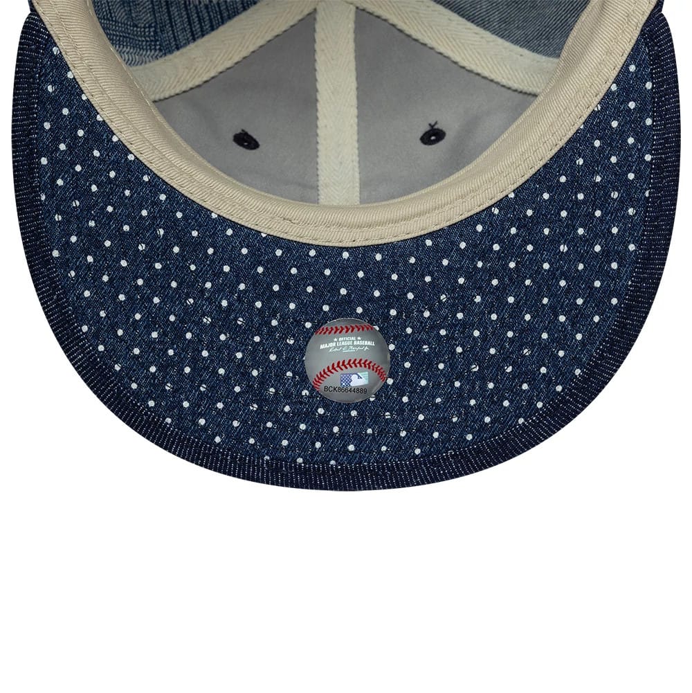 Pictured is this MLB Multi Panel Denim New York Mets Retro Crown 9FIFTY cap in dark blue. 4