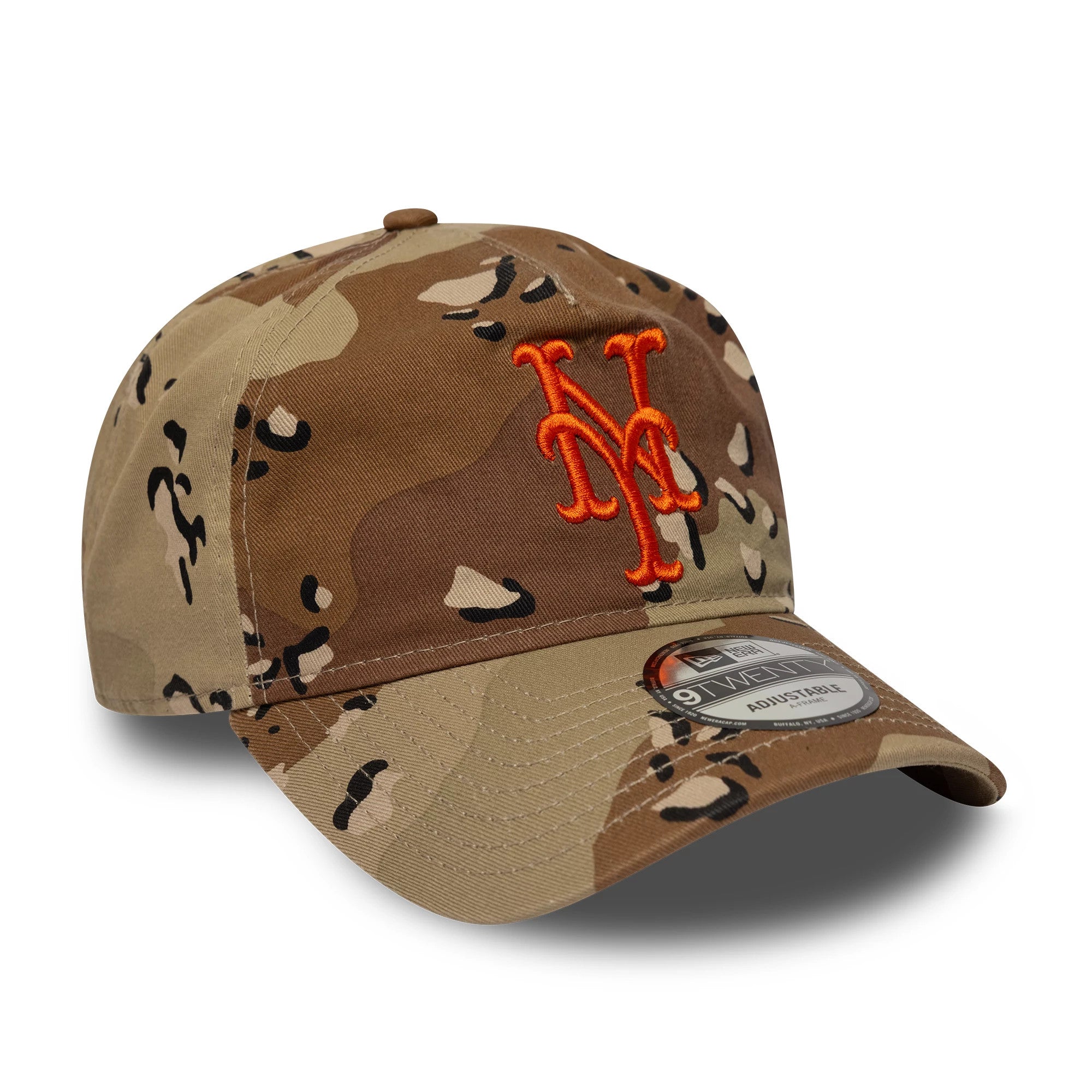 left side profile Camo NY mets green and brown cap