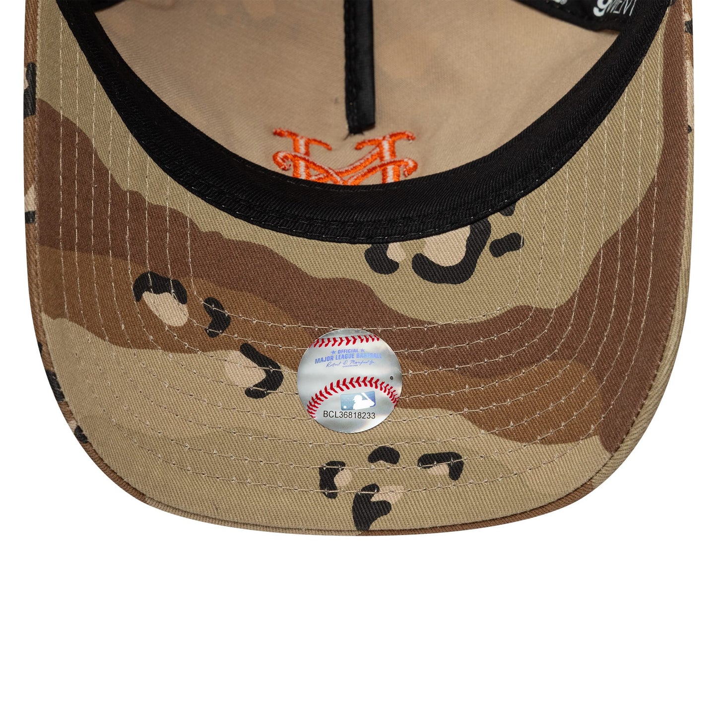 back pofile camo NY mets green and brown cap