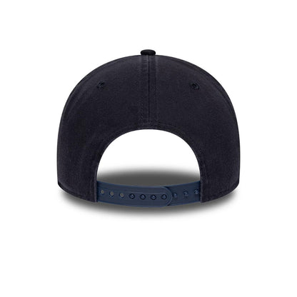 Boston Red Sox MLB Navy New Era 9TWENTY A-Frame Adjustable Cap, rear view showing the navy strap with adjustable clasp and eyelets, rounded shape of the back panels, and the top button centred on the structured crown.