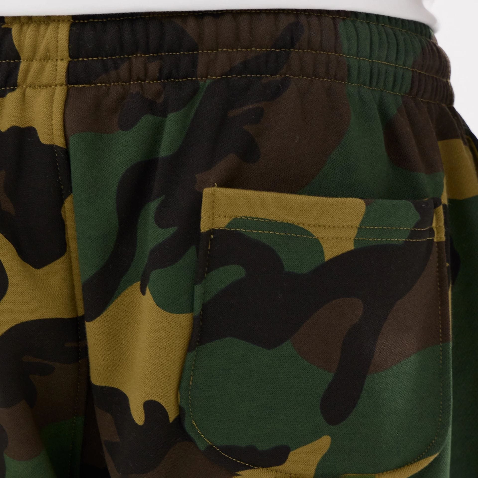 The model is wearing this New Era Woodland Camo Joggers in Woodland Camo. 5