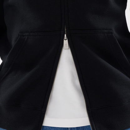 The model is wearing this MLB Word Art Las Vegas Raiders 2 Way Full Zip Hoodie in black. 6