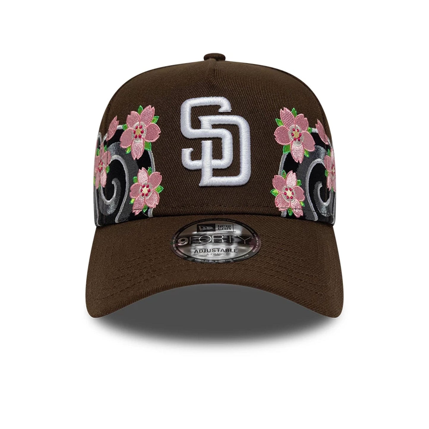 Pictured is this MLB Sakura San Diego Padres 9FORTY A-Frame cap in dark brown. 2