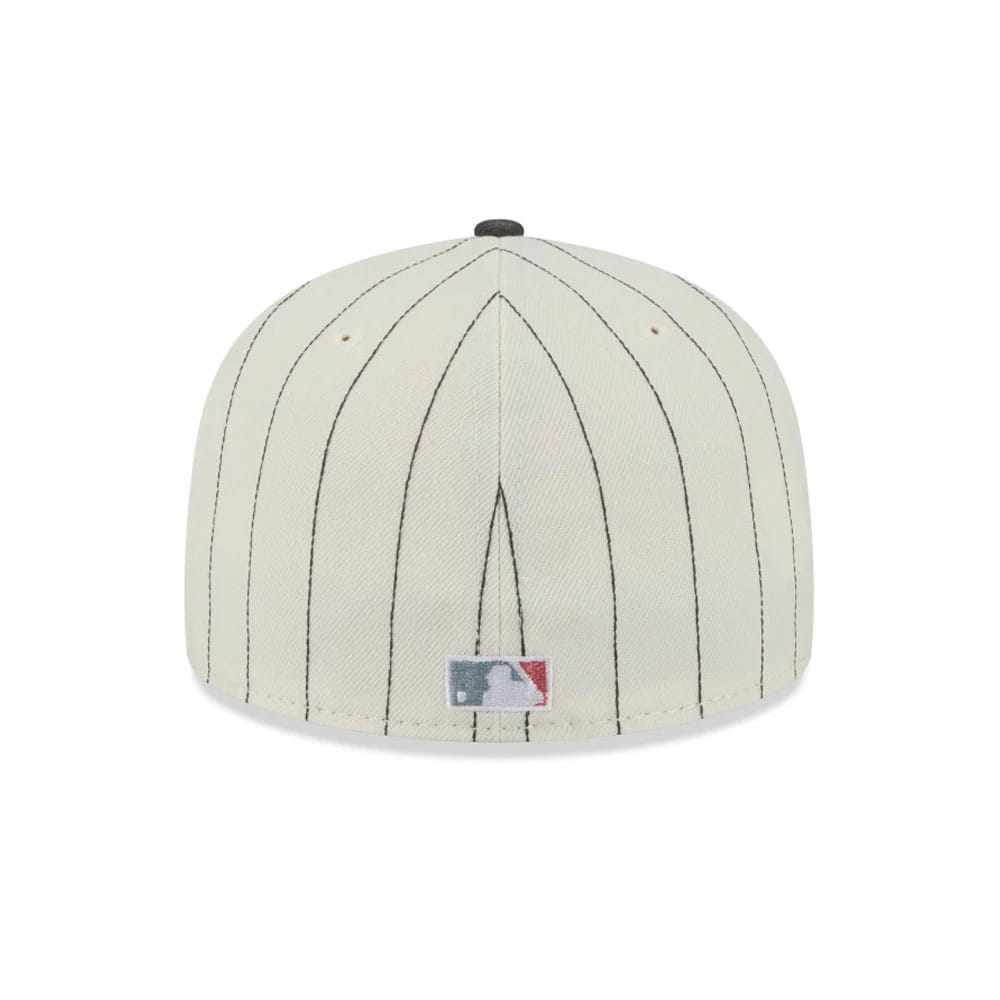 Pictured is this MLB Stripes New York Yankees 59FIFTY Fitted cap in cream & black. 5