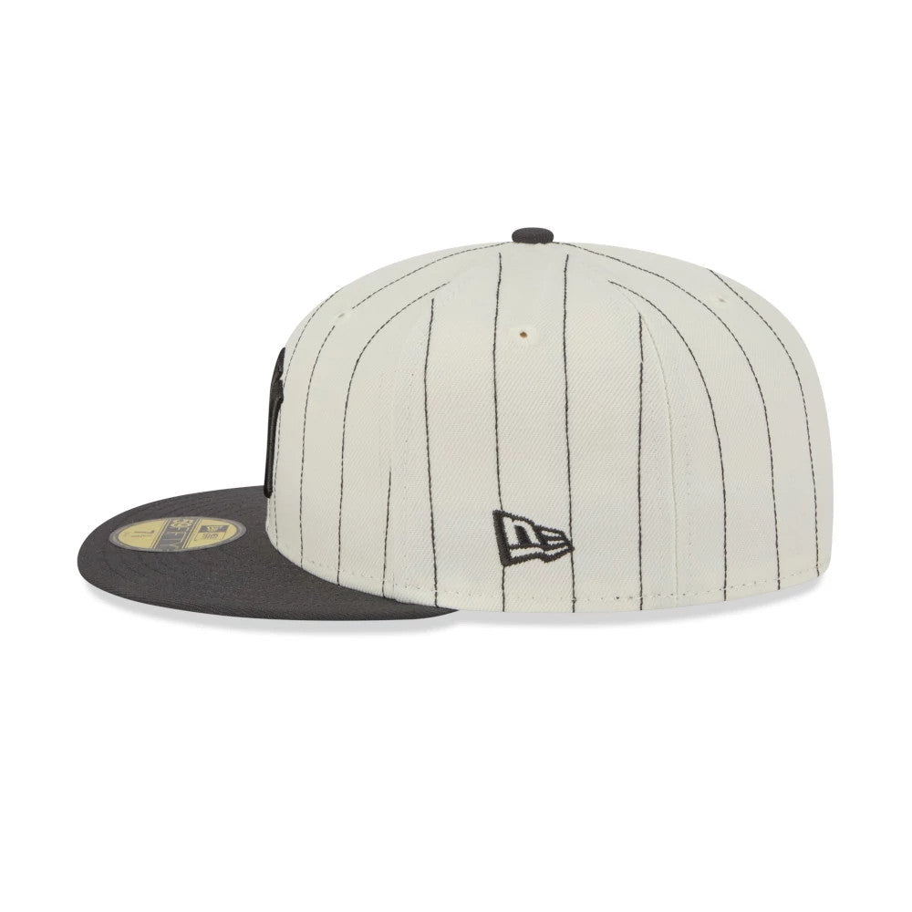 Pictured is this MLB Stripes New York Yankees 59FIFTY Fitted cap in cream & black. 6