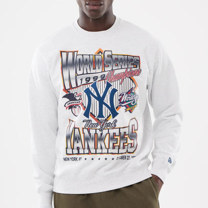 The model is wearing this MLB Retro New York Yankees Oversized Crew Neck Sweater in White 3