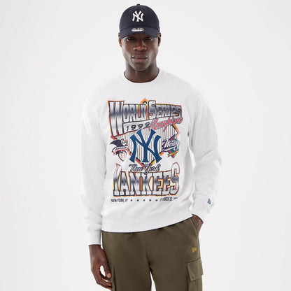The model is wearing this MLB Retro New York Yankees Oversized Crew Neck Sweater in White 1