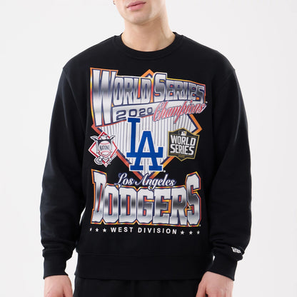 The model is wearing this MLB Retro LA Dodgers Oversized Crew Neck Sweater in black. 4