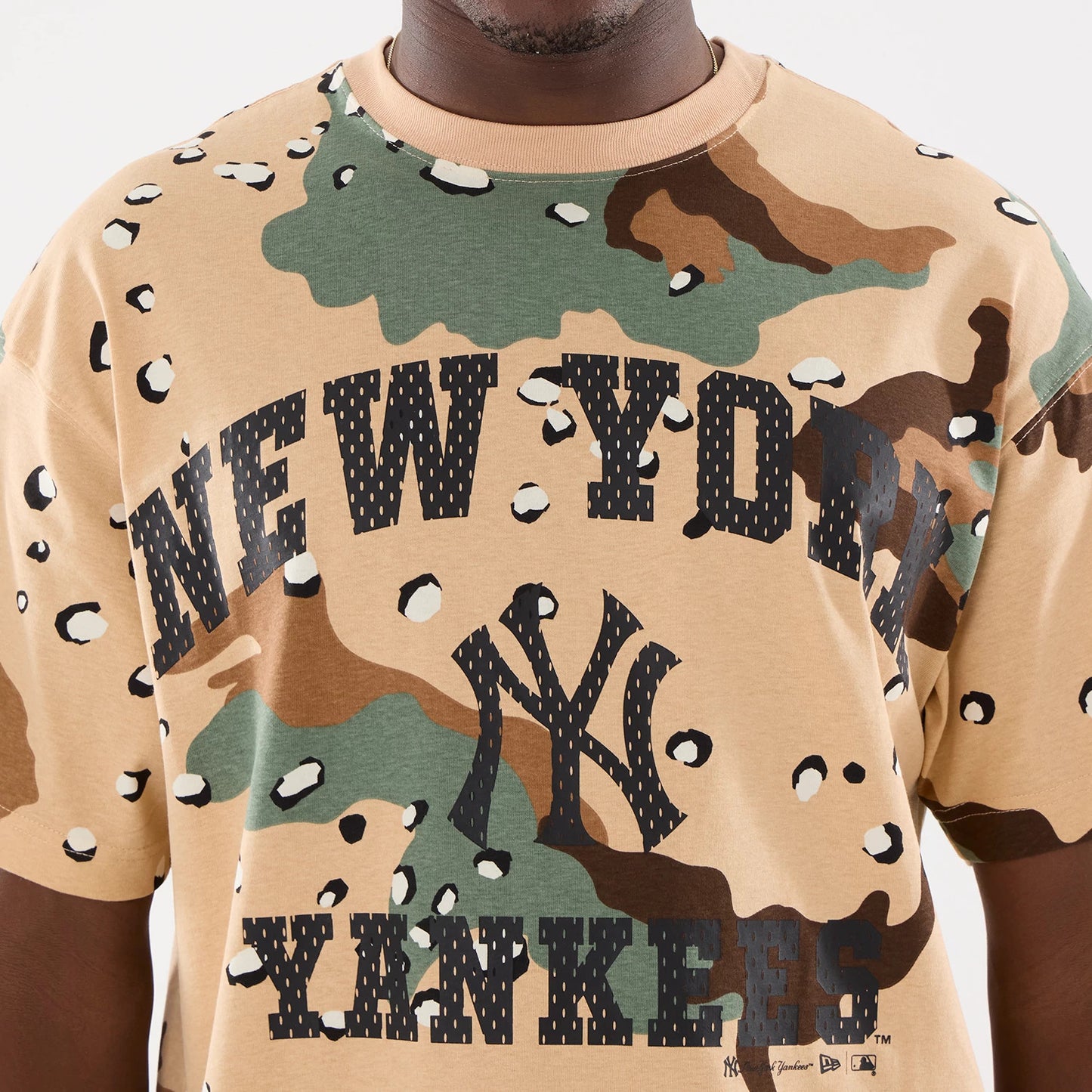 The model is wearing this MLB Camo New York Yankees T-Shirt in Desert Camo . 4