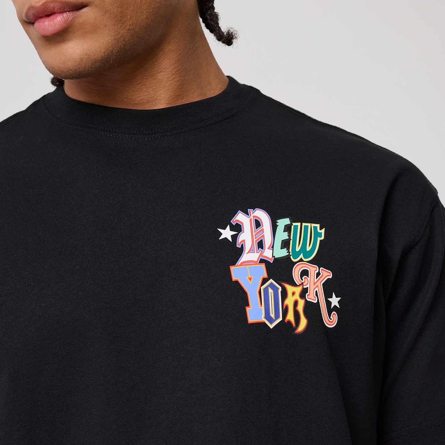 The model is wearing this MLB Word Art New York Yankees T-Shirt in black. 3