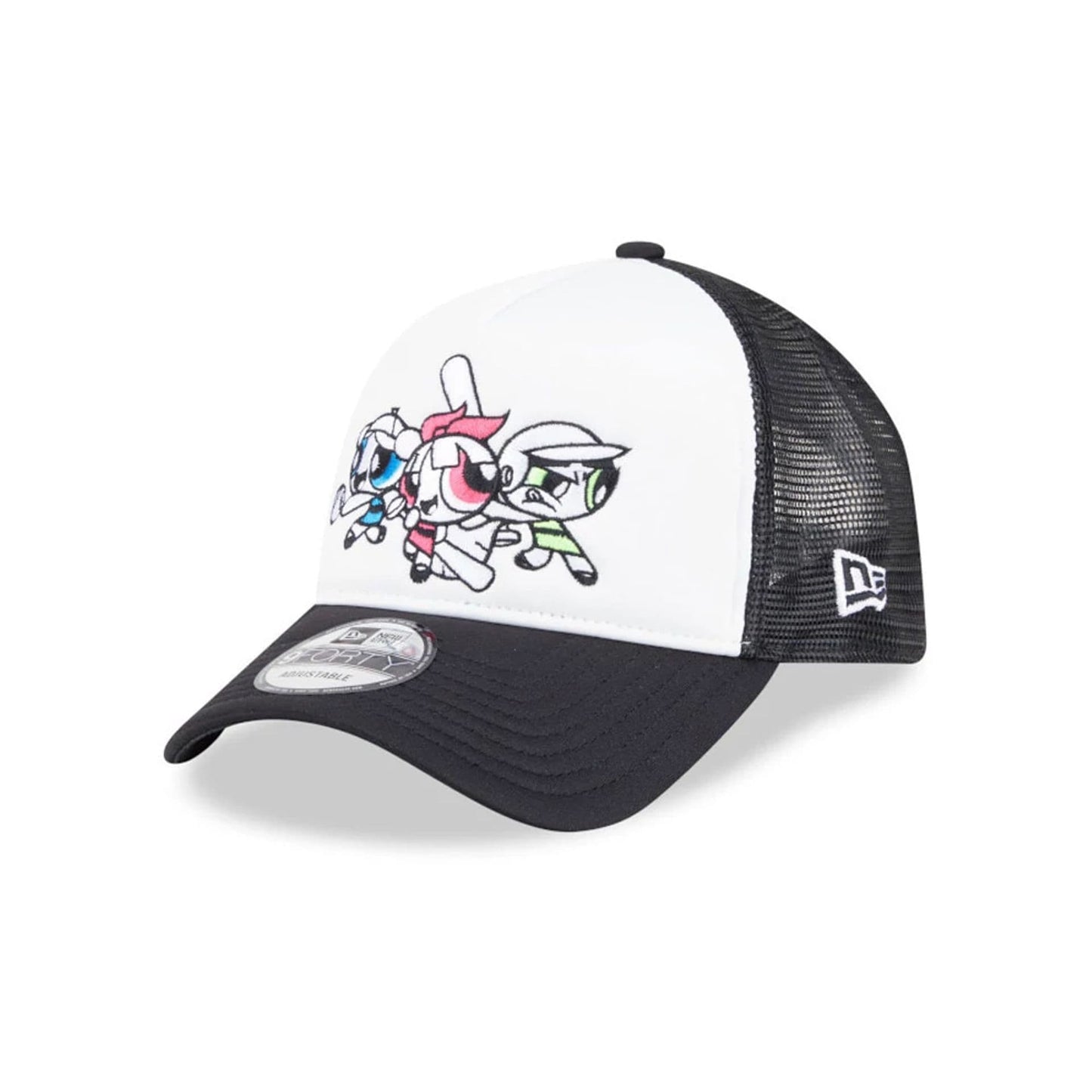 Pictured is this Powerpuff Girls 9FORTY A-Frame Trucker cap in Black. 1