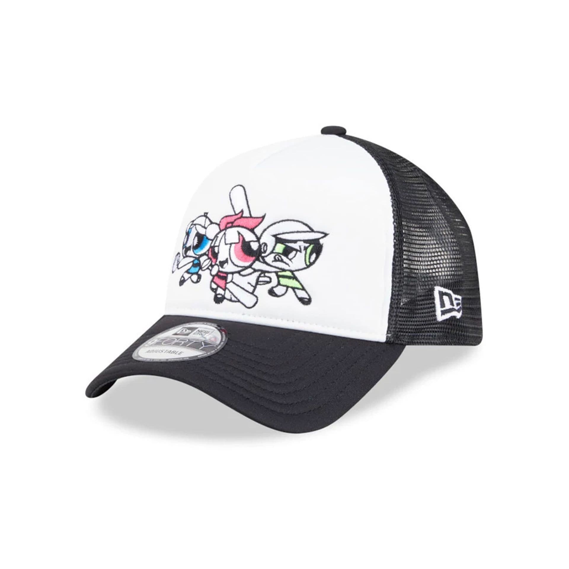 Pictured is this Powerpuff Girls 9FORTY A-Frame Trucker cap in Black. 1