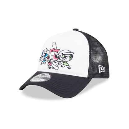 Pictured is this Powerpuff Girls 9FORTY A-Frame Trucker cap in Black. 1