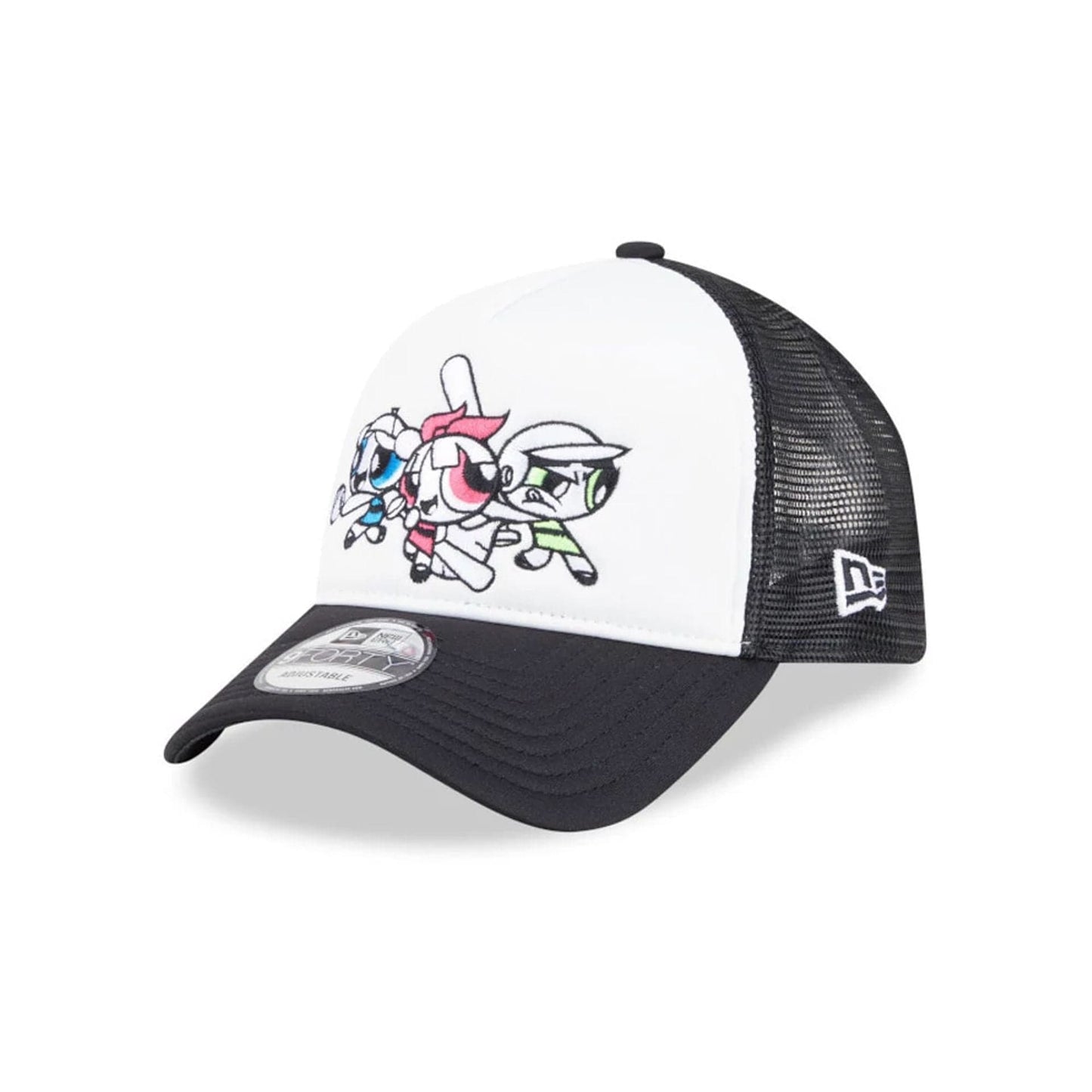 Pictured is this Powerpuff Girls 9FORTY A-Frame Trucker cap in Black. 1