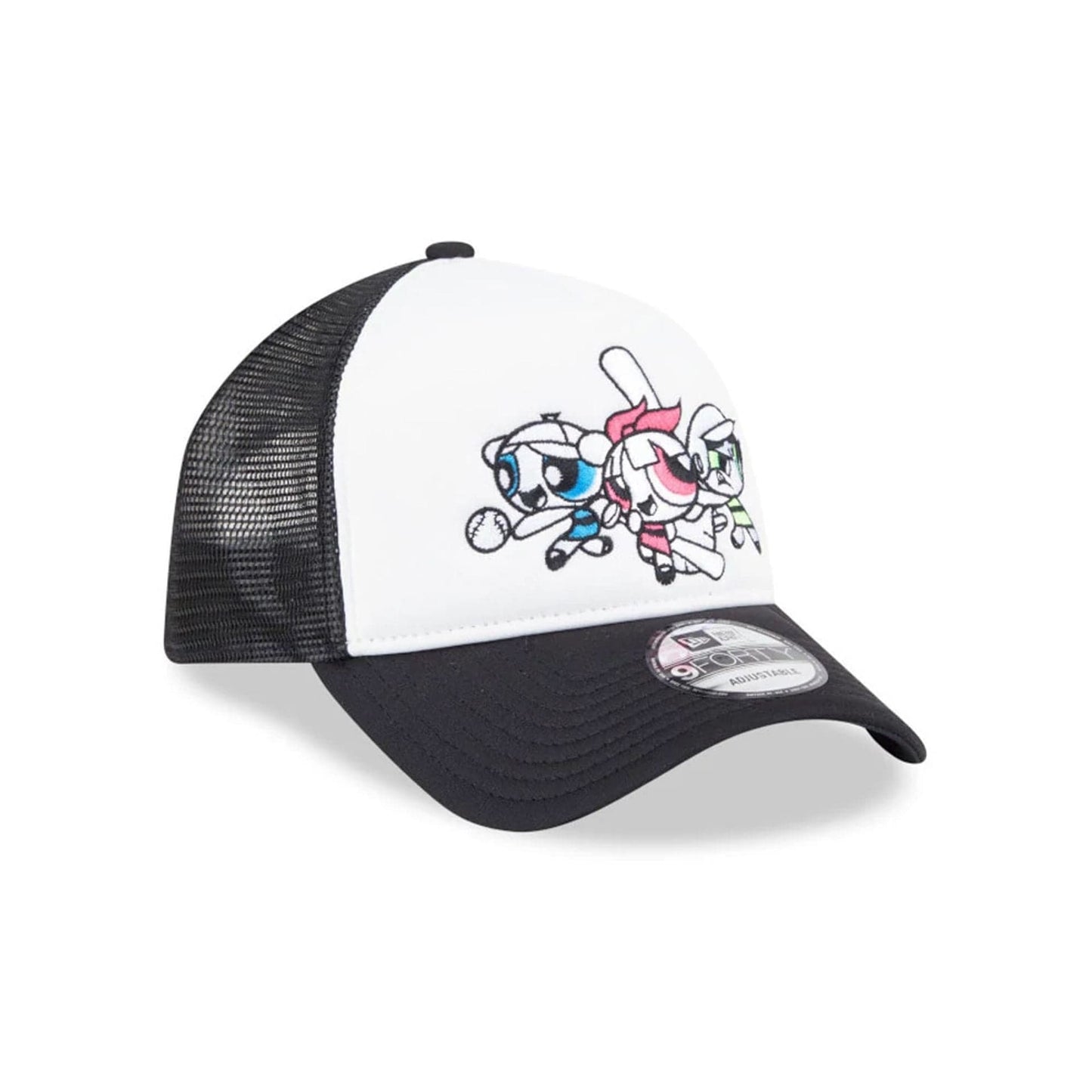 Pictured is this Powerpuff Girls 9FORTY A-Frame Trucker cap in Black. 4