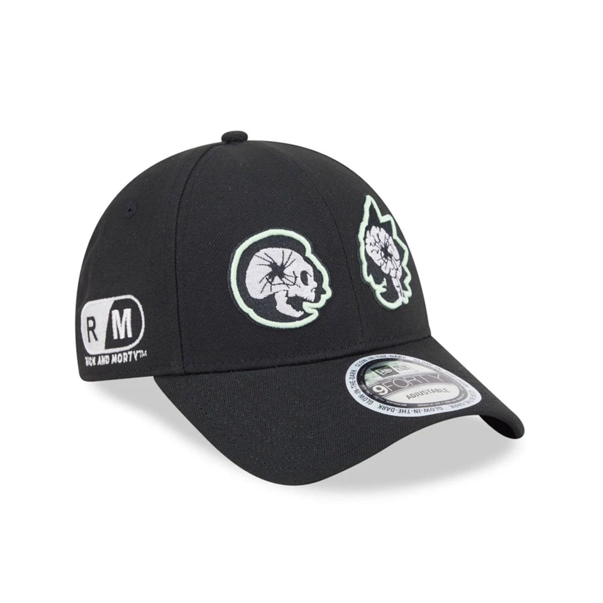 Pictured is this Rick And Morty Glow In The Dark 9FORTY Adjustable cap in black. 3