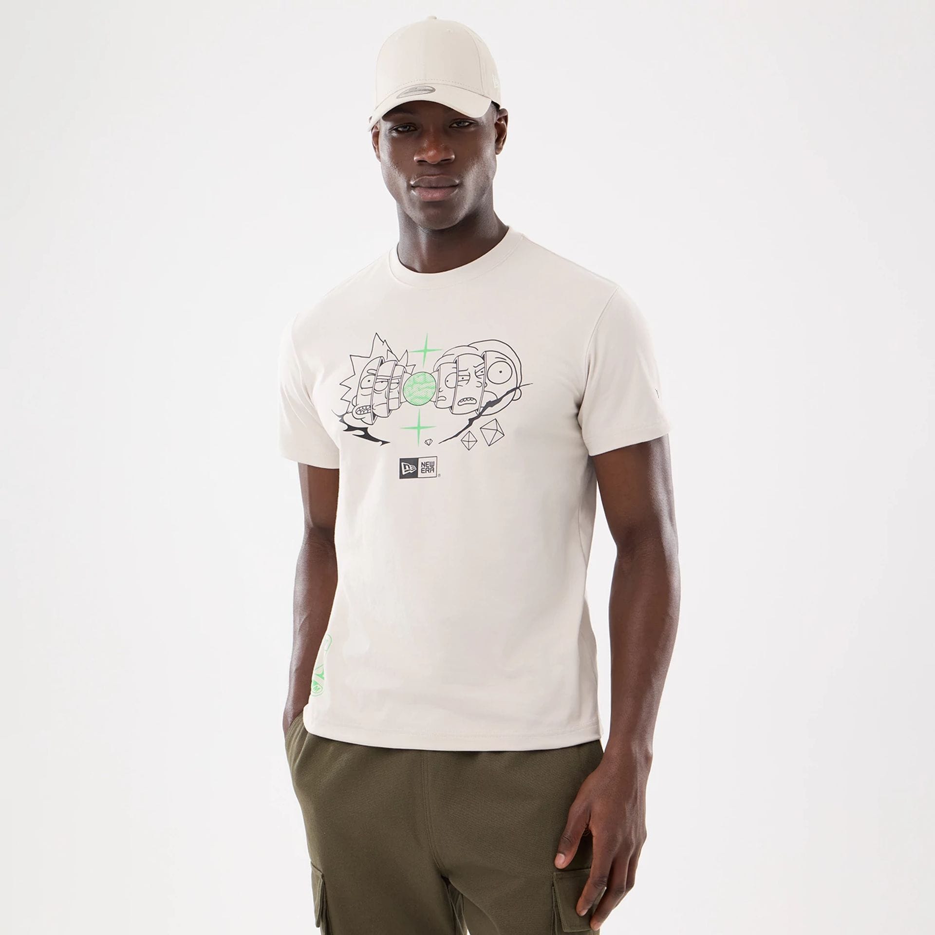 The model is wearing this Rick And Morty T-Shirt in cream. 1
