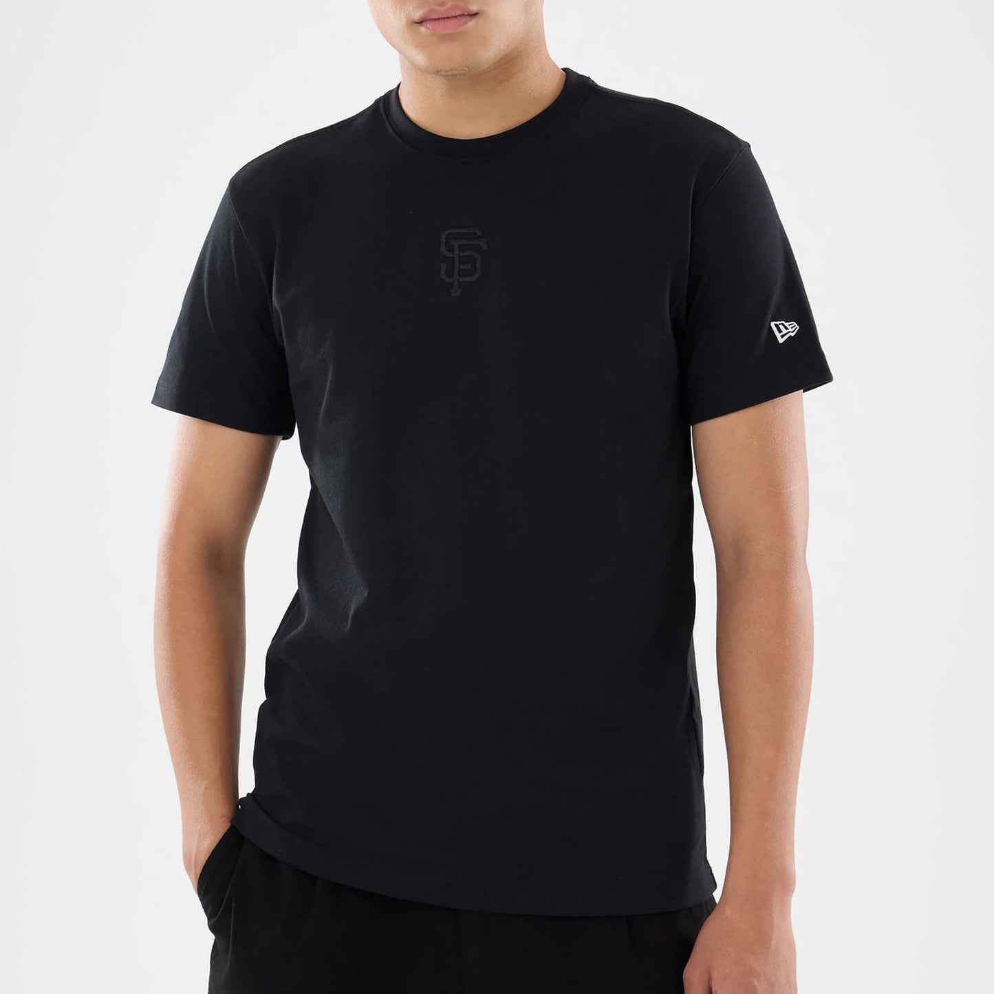 The model is wearing this MLB Cartoon San Francisco Giants T-Shirt in black. 4