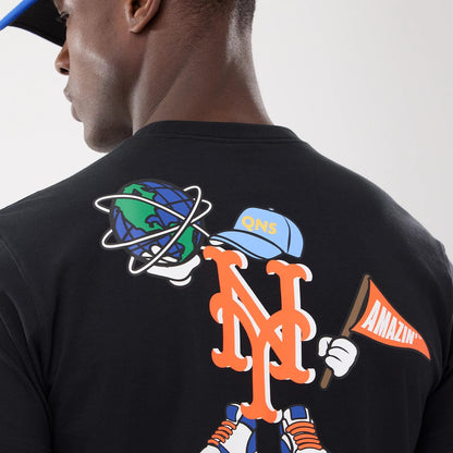 The model is wearing this MLB Cartoon New York Mets T-Shirt in black. 4