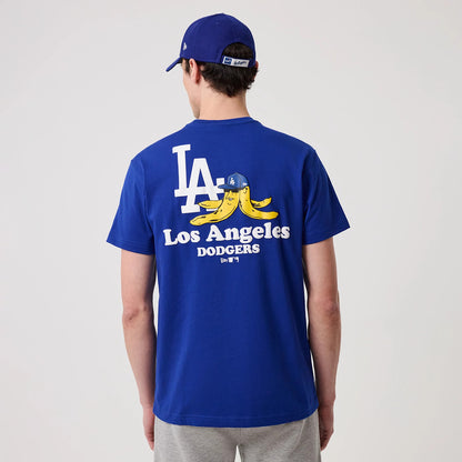 LA Dodgers MLB Banana Graphic Bright Blue T-Shirt, rear view showing the large white LA logo above a playful banana graphic with an LA cap, and the words "Los Angeles Dodgers" printed below on a bright blue background.