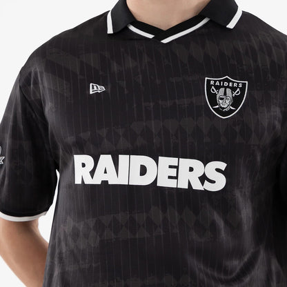 The model is wearing this NFL Las Vegas Raiders Soccer Jersey in black. 3