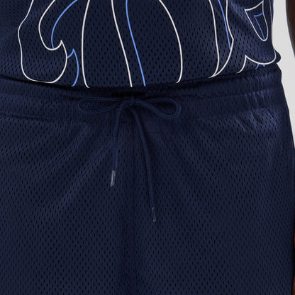 The model is wearing this MLB Mix League LA Dodgers Oversized Mesh Shorts in blue. 5