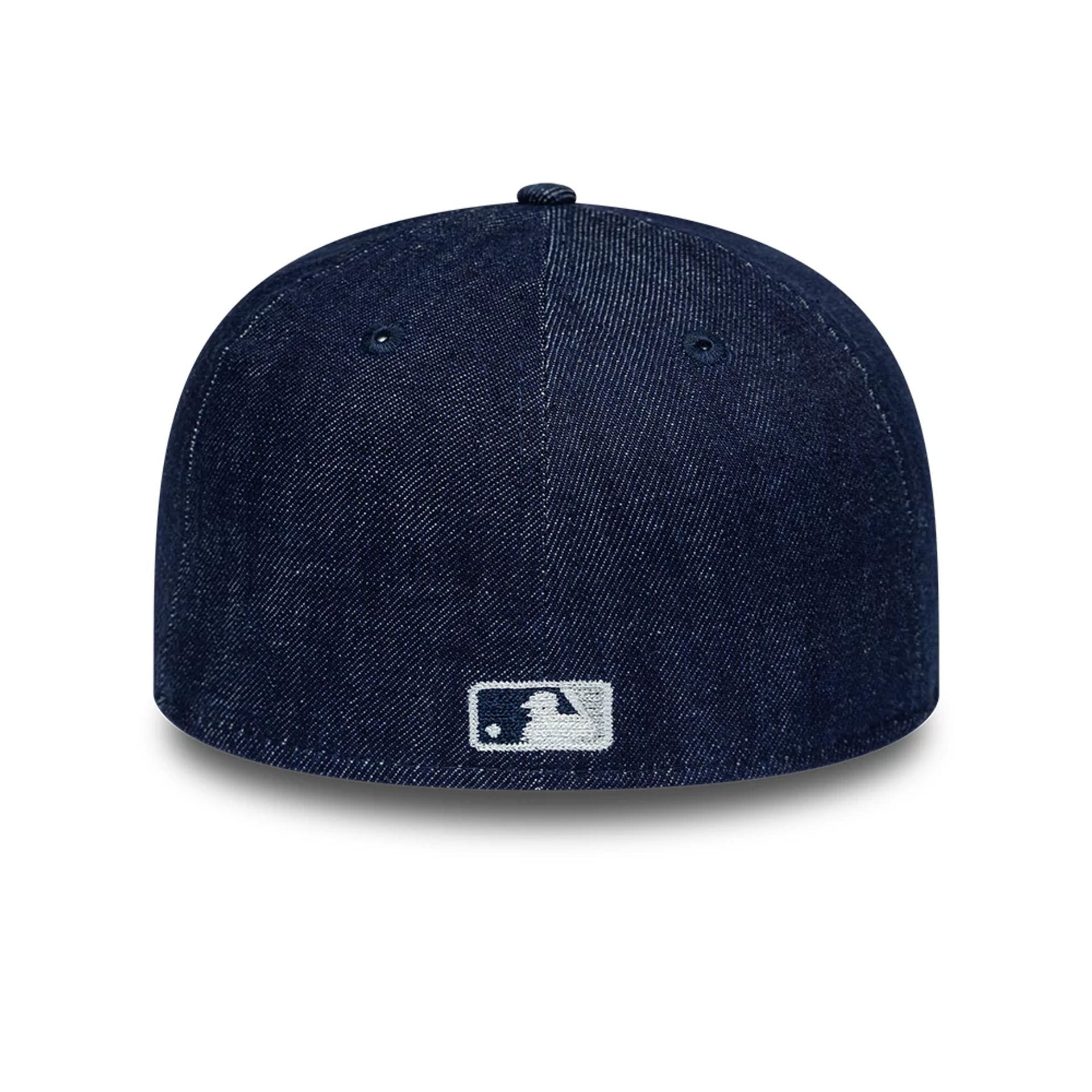 Pictured is this MLB Chain Stitch Denim New York Yankees 59FIFTY Fitted cap in navy. 7