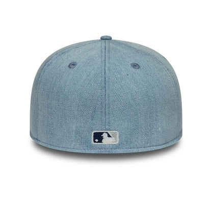 Pictured is this MLB Chain Stitch Washed Denim LA Dodgers 59FIFTY Fitted cap in navy. 5