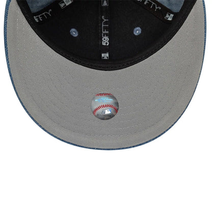 Pictured is this MLB Chain Stitch Washed Denim LA Dodgers 59FIFTY Fitted cap in navy. 2
