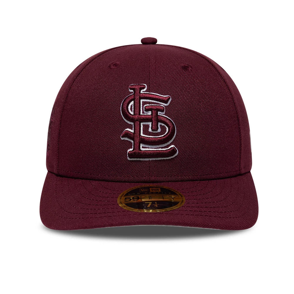 Pictured is this MLB College Varsity St. Louis Cardinals Low Profile 59FIFTY Fitted cap in dark red. 3