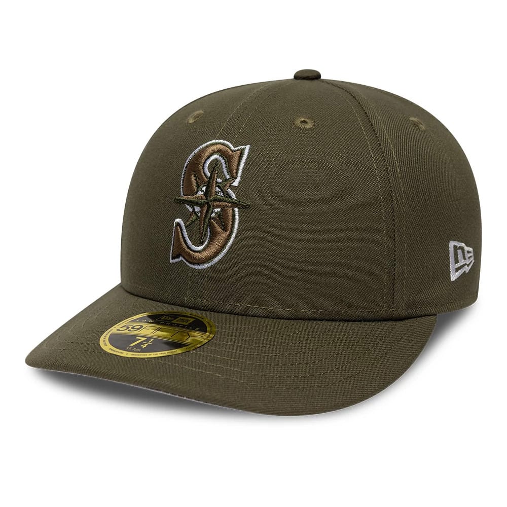 Pictured is this MLB College Varsity Seattle Mariners Low Profile 59FIFTY Fitted cap in dark green. 1