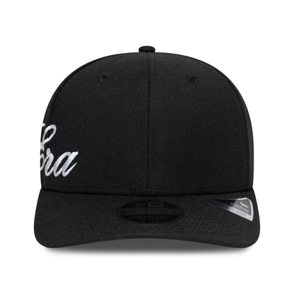 Pictured is this New Era Big Script 9SEVENTY Stretch Snap cap in black. 2