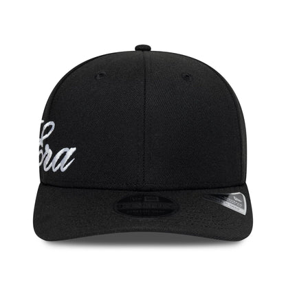 Pictured is this New Era Big Script 9SEVENTY Stretch Snap cap in black. 2