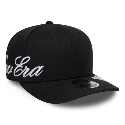 Pictured is this New Era Big Script 9SEVENTY Stretch Snap cap in black. 1