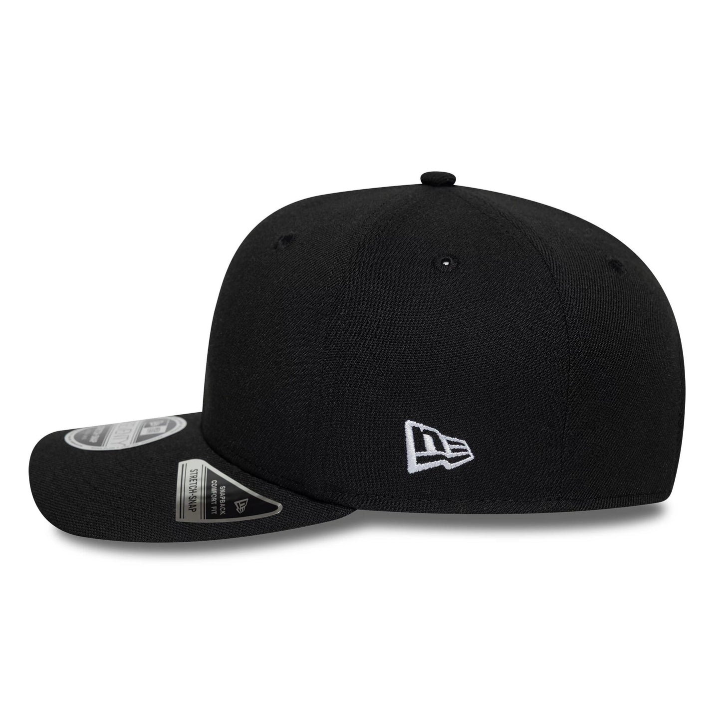 Pictured is this New Era Big Script 9SEVENTY Stretch Snap cap in black. 6