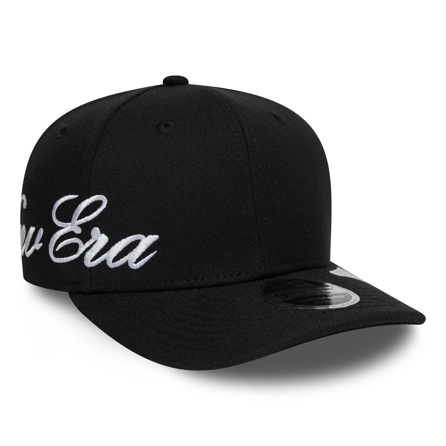 Pictured is this New Era Big Script 9FIFTY Stretch Snap cap in black. 1