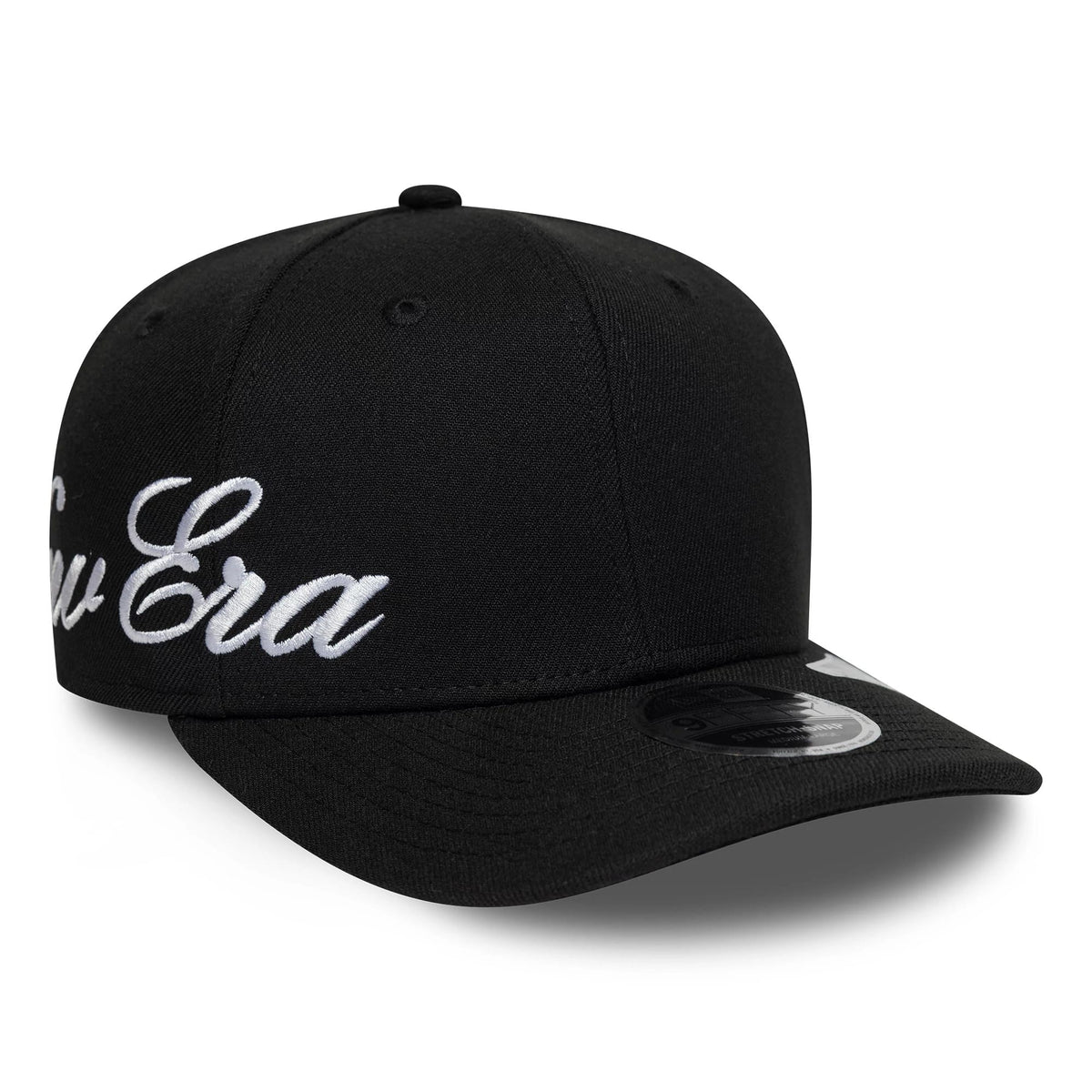 Pictured is this New Era Big Script 9FIFTY Stretch Snap cap in black. 1