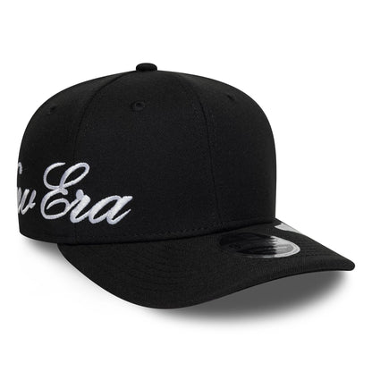 Pictured is this New Era Big Script 9FIFTY Stretch Snap cap in black. 1
