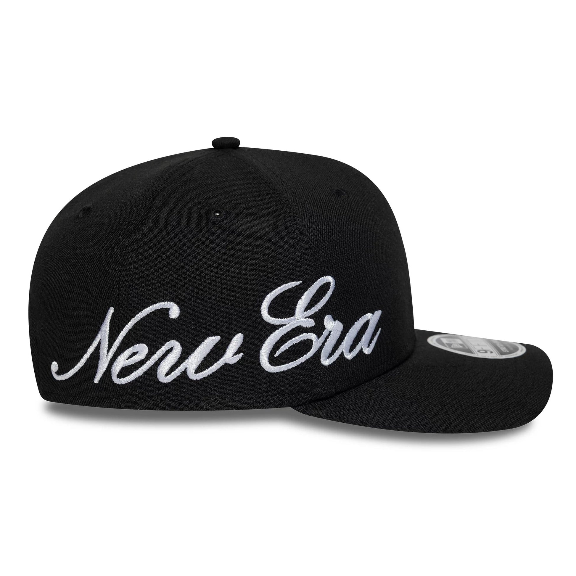 Pictured is this New Era Big Script 9FIFTY Stretch Snap cap in black. 5