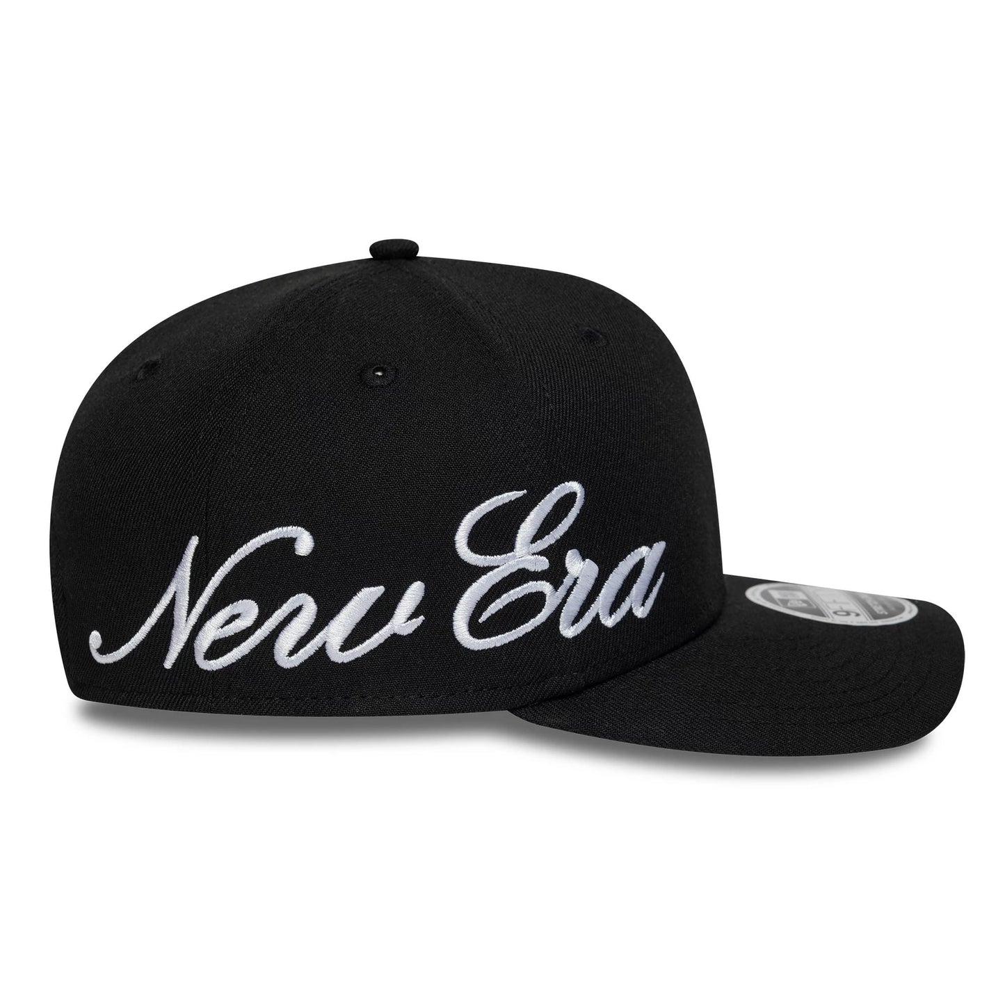 Pictured is this New Era Big Script 9FIFTY Stretch Snap cap in black. 5