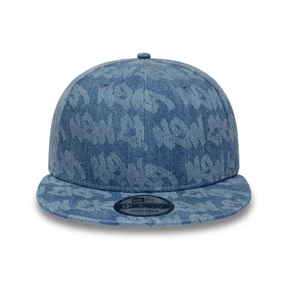 Pictured is this New Era Laser Burnout Washed Denim 9FIFTY Snapback Adjustable cap in navy. 3