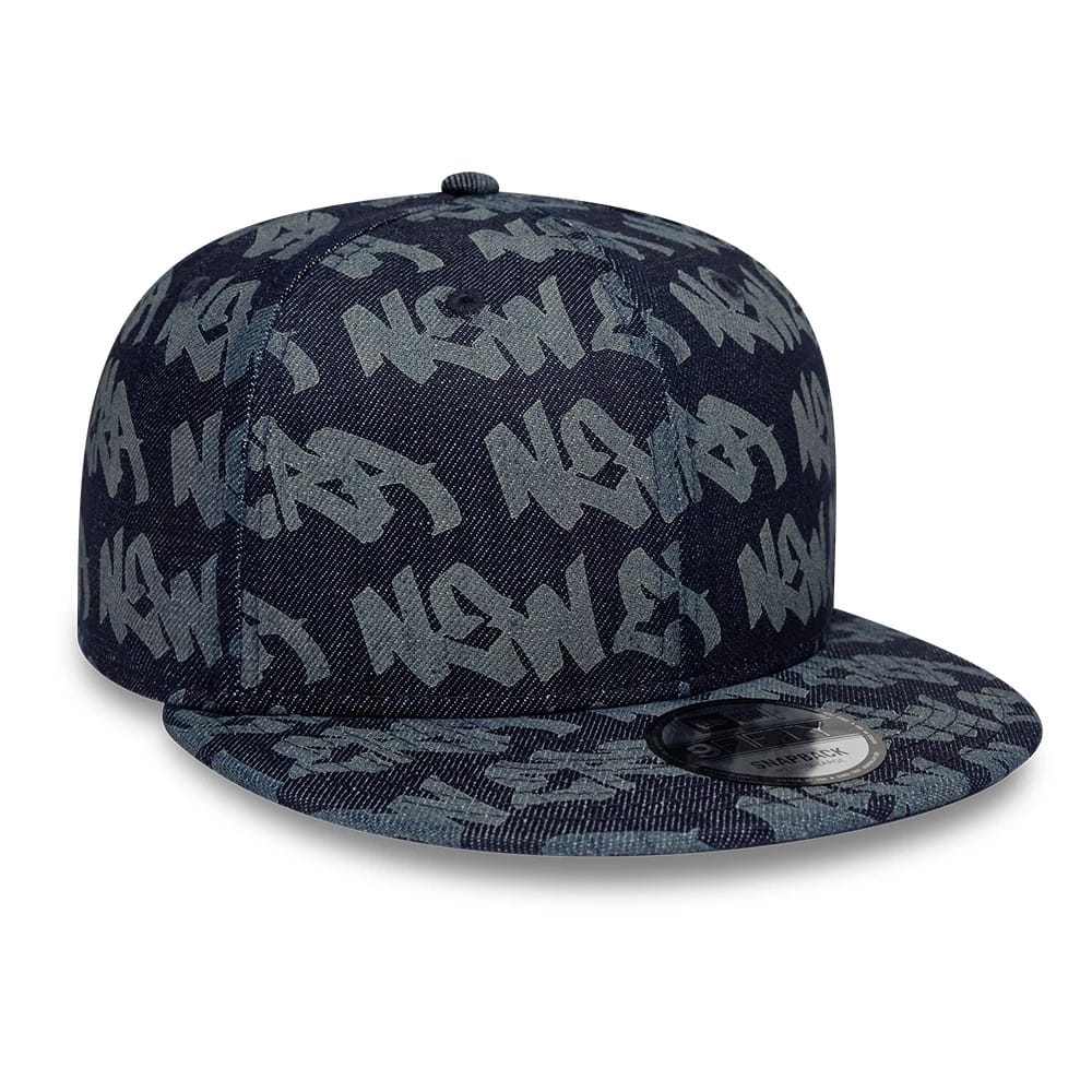 Pictured is this New Era Laser Burnout Denim 9FIFTY Snapback Adjustable cap in navy. 3