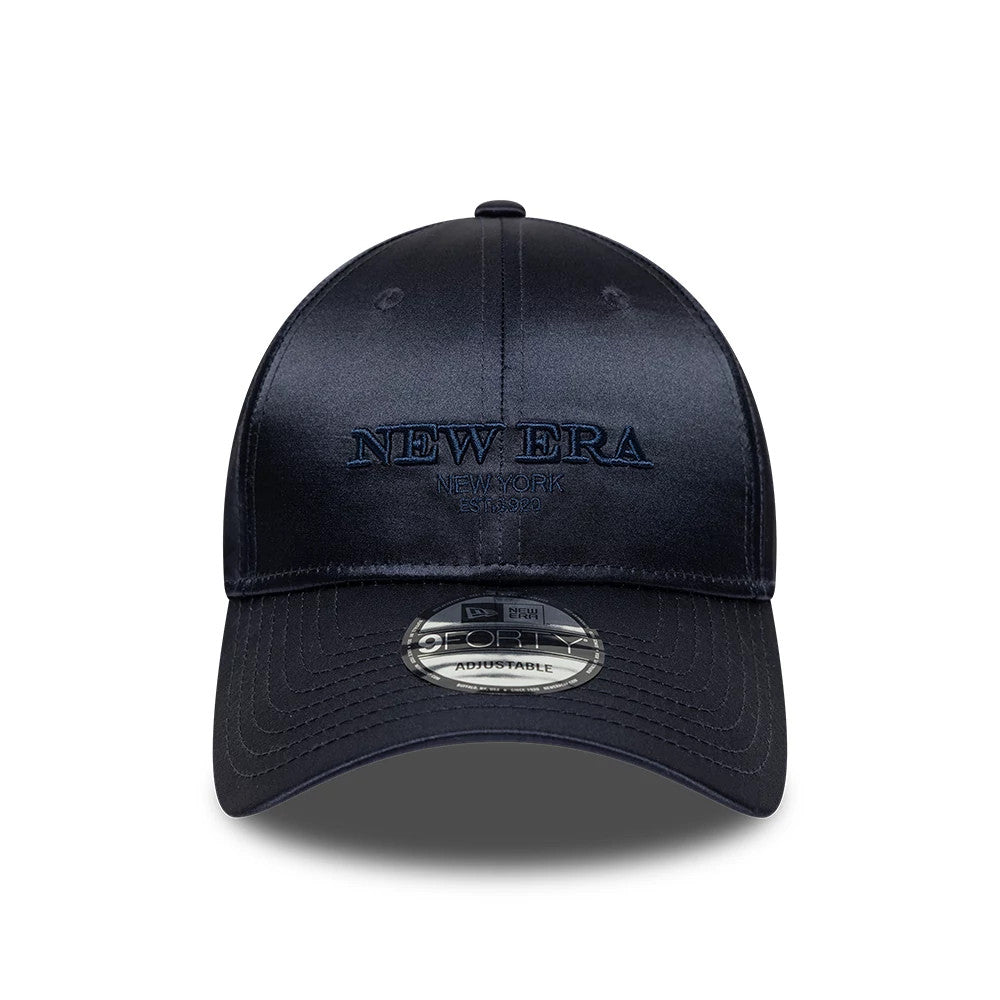 Pictured is this New Era Satin 9FORTY cap in navy. 2