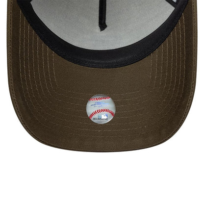 Pictured is this MLB Patch San Diego Padres 9FORTY A-Frame Trucker cap in light beige. 7