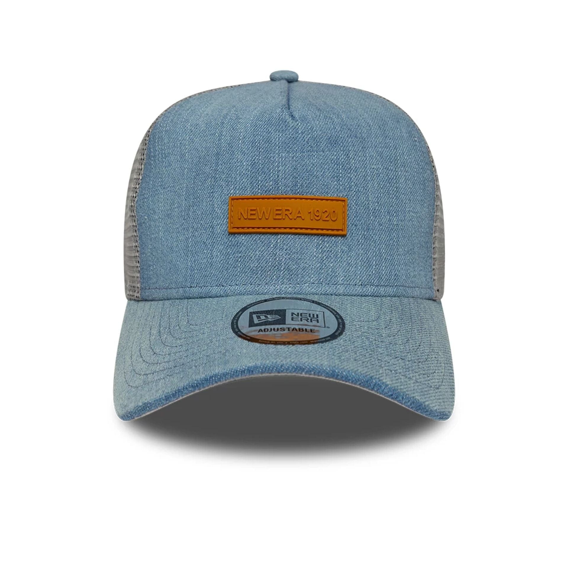 Pictured is this New Era Washed Denim 9FORTY A-Frame Trucker cap in navy. 3