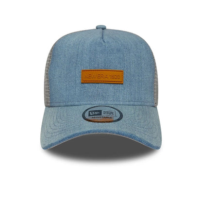 Pictured is this New Era Washed Denim 9FORTY A-Frame Trucker cap in navy. 3