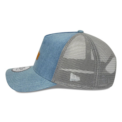 Pictured is this New Era Washed Denim 9FORTY A-Frame Trucker cap in navy. 6